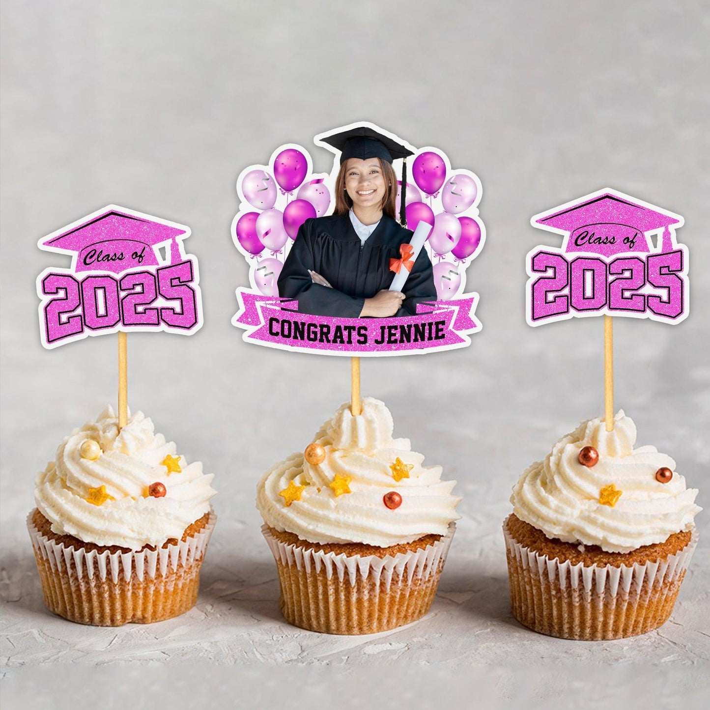 Custom Face Graduation Cupcake Toppers, Graduation Decorations - Cake Topper Only Paper