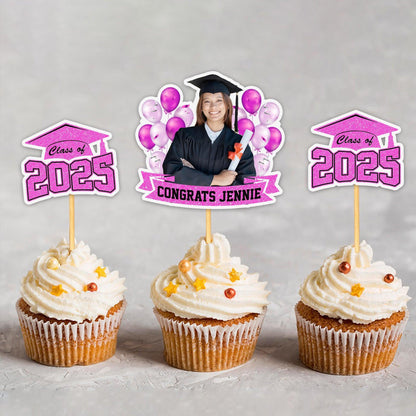Custom Face Graduation Cupcake Toppers, Graduation Decorations - Cake Topper Only Paper