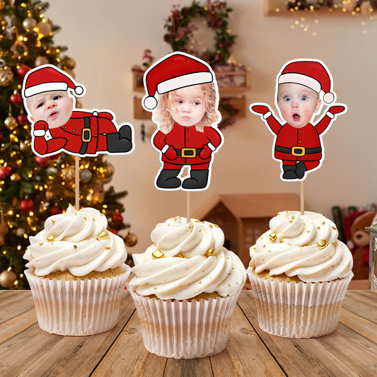 Custom Face With Christmas Hat - Party Decorations Cake Topper