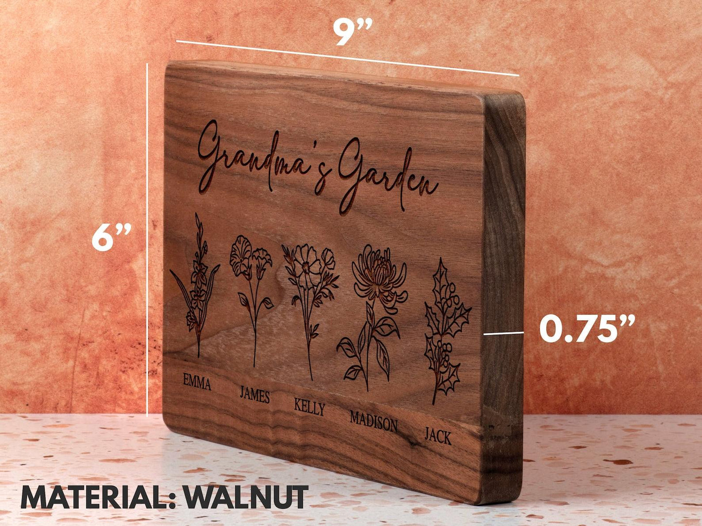 Personalized Mom Gifts - Cutting Board, Birth Flower Design