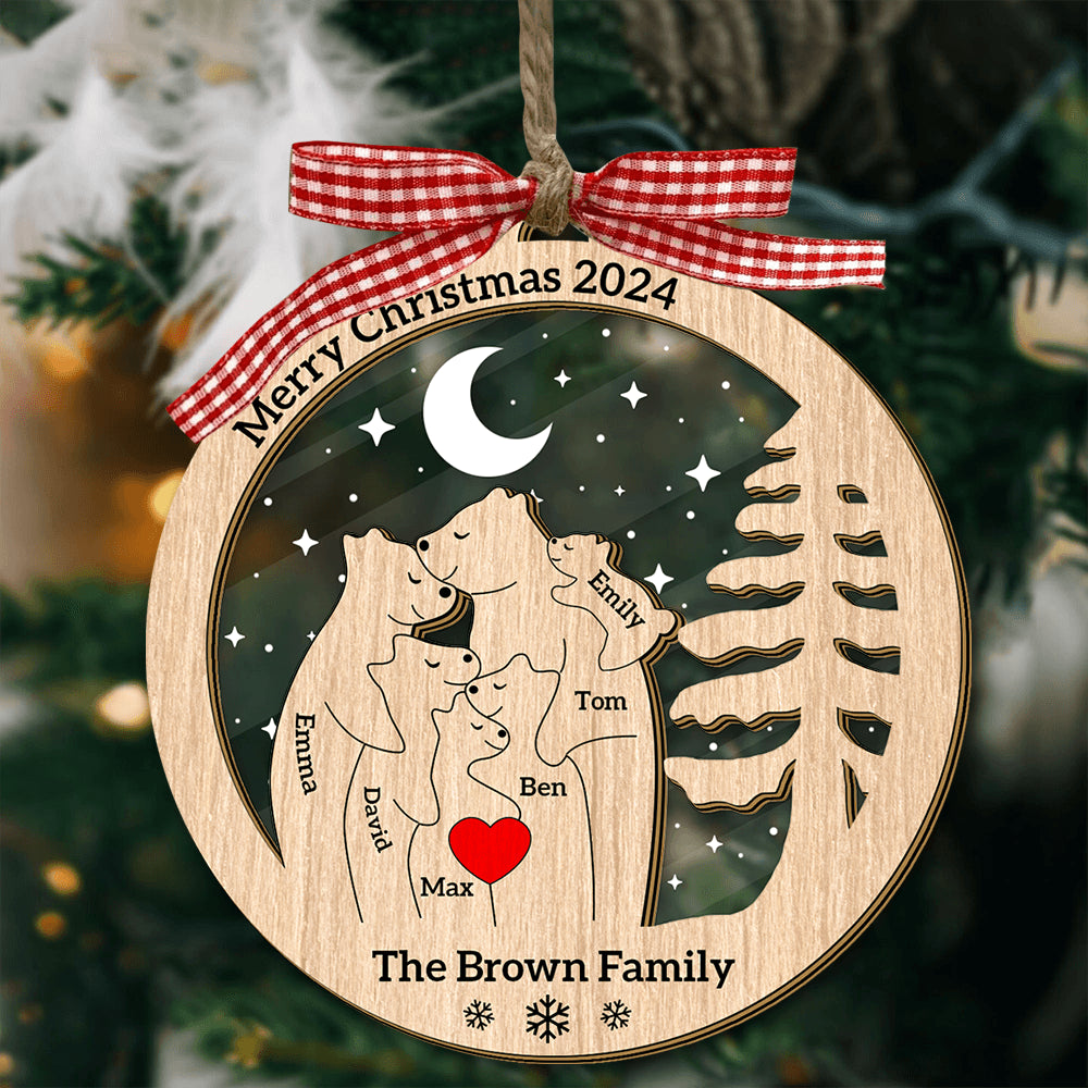 Personalized Wooden Bear Family Ornament - Custom Pet Carving