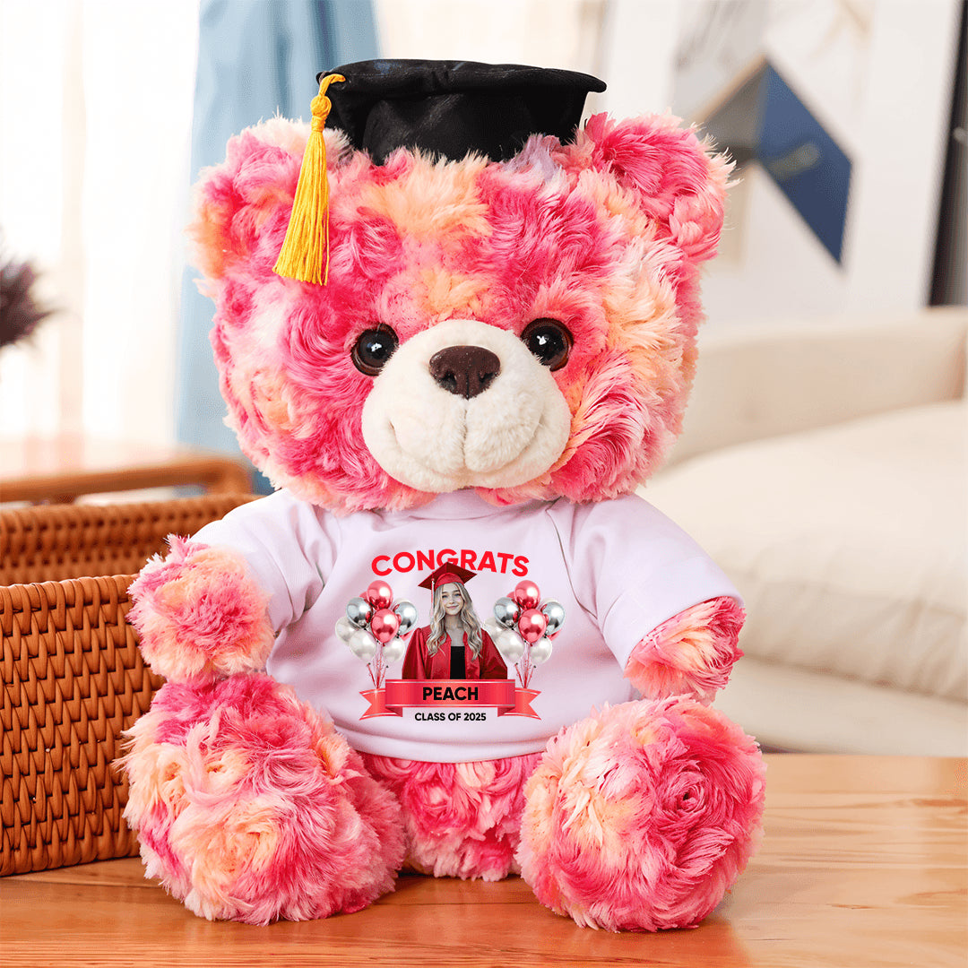 Grad Bear With Personalized Shirt - 2025 Congrats Graduate Bear