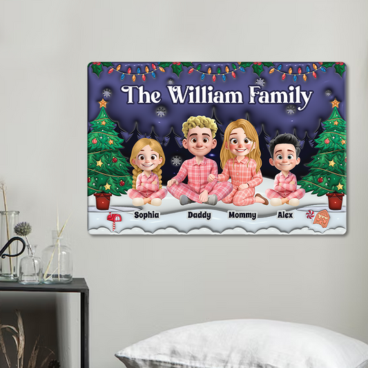 3D Effect Family Christmas - Personalized Custom Metal Sign
