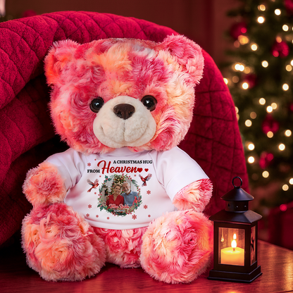 A Christmas Hug From Heaven Custom Photos - Memorial Teddy Bear With Personalized Photo Shirt