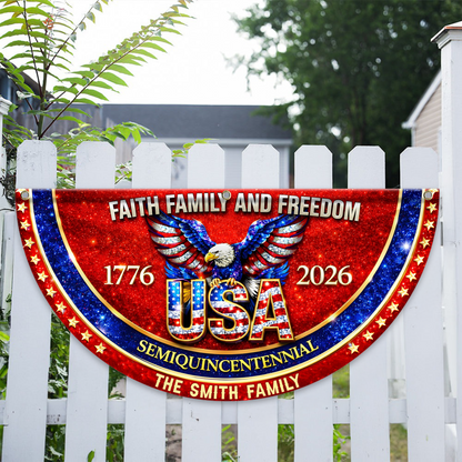 Faith Family Name 250th Birthday - America Freedom With Eagle - Non-Pleated Fan Flag