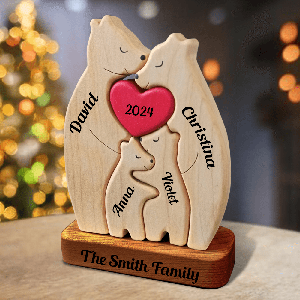 Family Hearts Puzzle - Wooden Bears Family - Wooden Pet Carvings