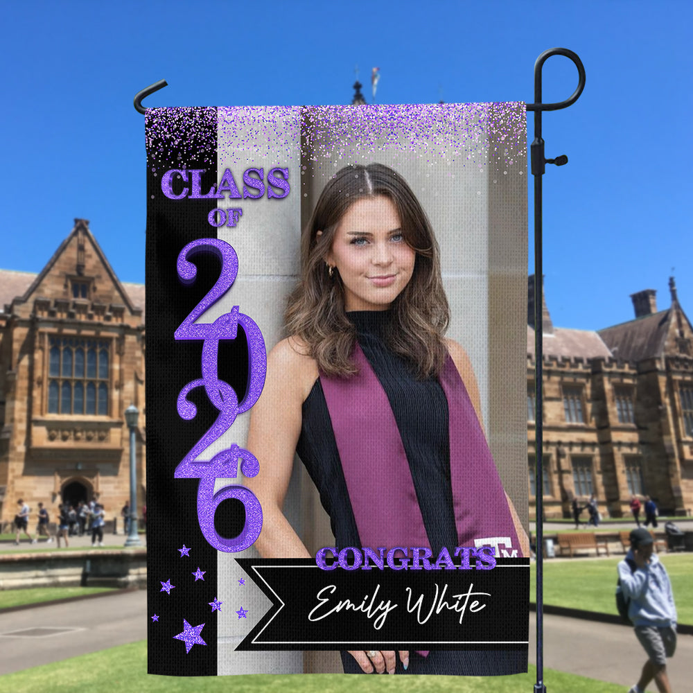 Individuelle Glitzer-Gartenflagge für den Abschluss der Klasse 2024, perfektes Geschenk für Absolventen – Abschlussdekoration 