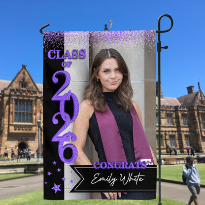 Individuelle Glitzer-Gartenflagge für den Abschluss der Klasse 2024, perfektes Geschenk für Absolventen – Abschlussdekoration 