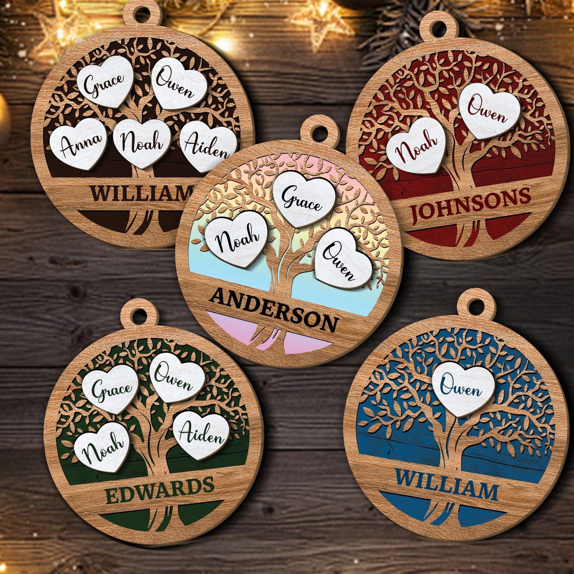 Tree of Life Custom Family Name - 2-Layer Wood Ornament