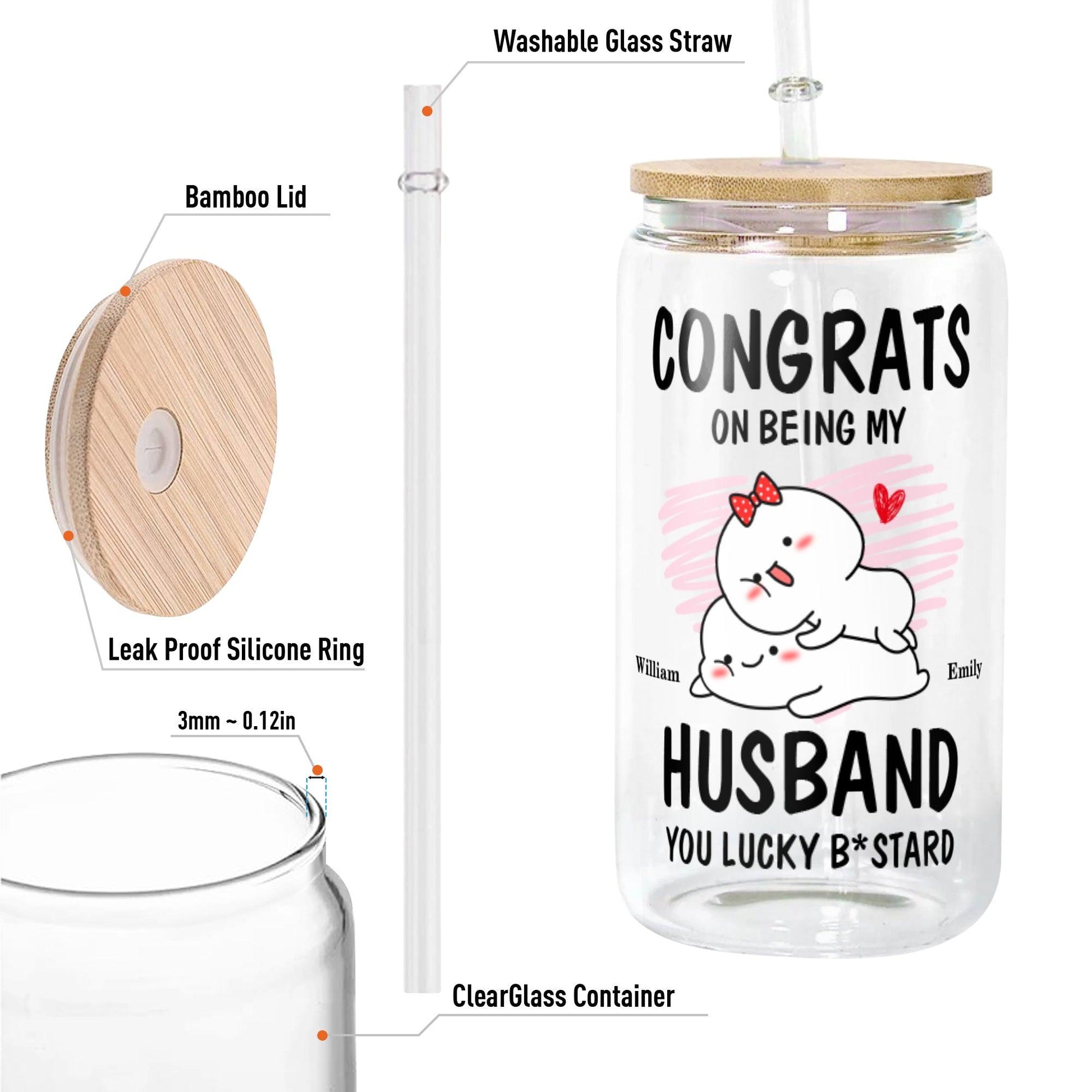 Congrats Husband Glass Bottle - Personalized Anniversary Gift