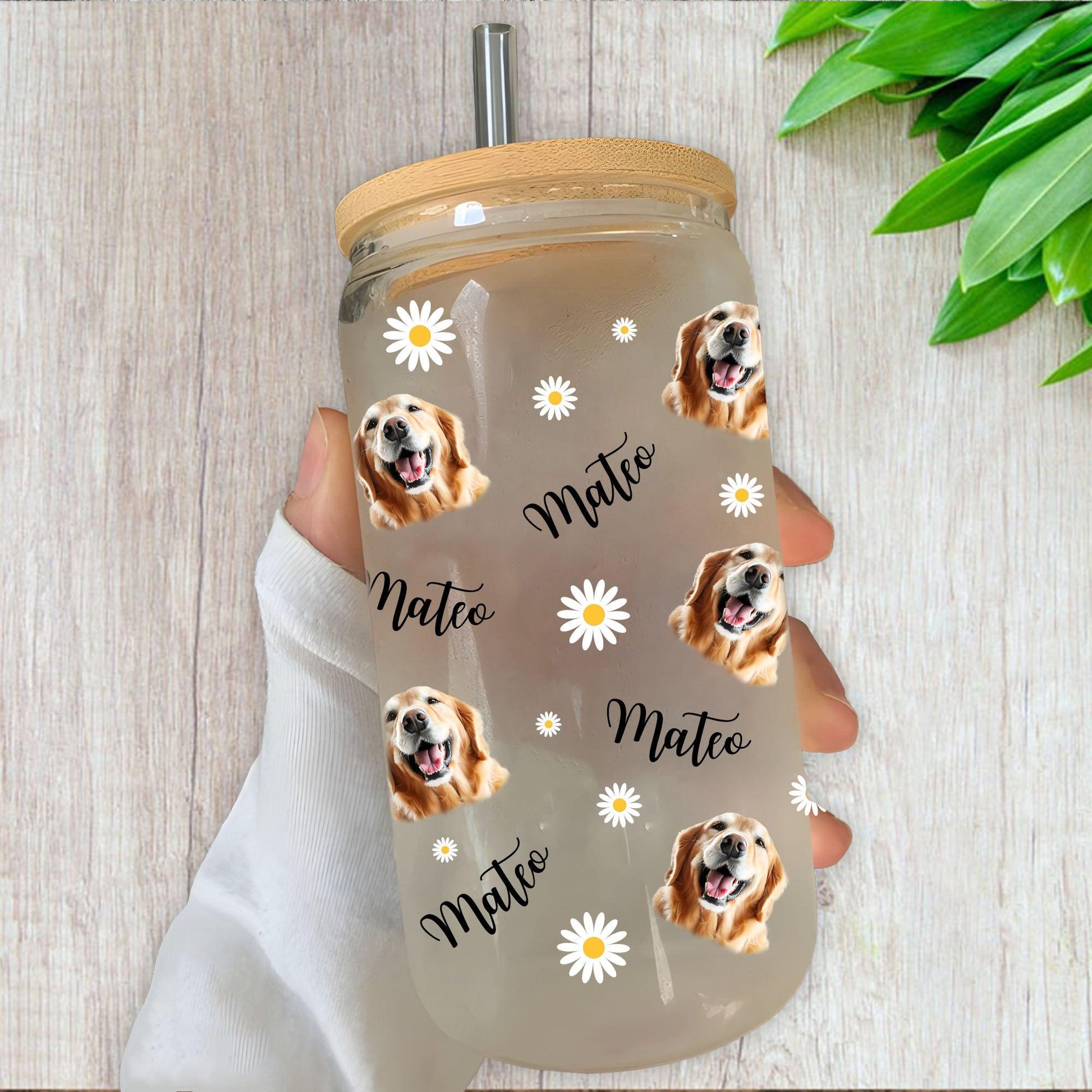 Sunflower Pet Face Glass Bottle - Personalized Pet Gift