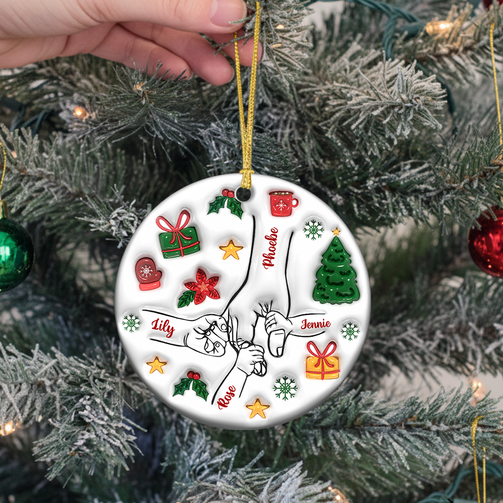 Holding Hand Christmas Vibe - Personalized Ceramic Ornaments - 3D Effect Ornament