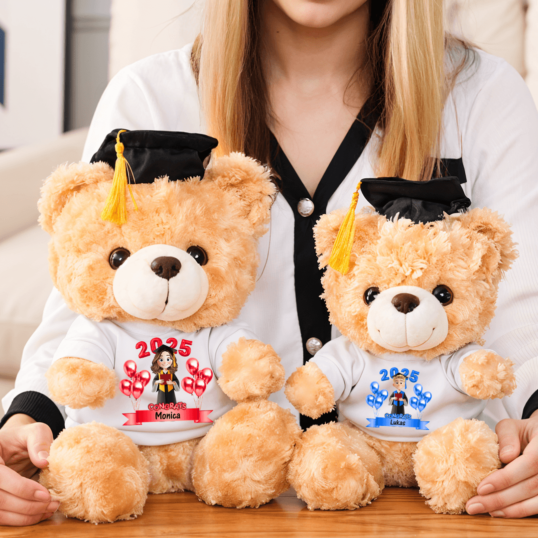 Congrats Graduation Class of 25 Grad Bear With Cap - Teddy Bear With Personalized Shirt