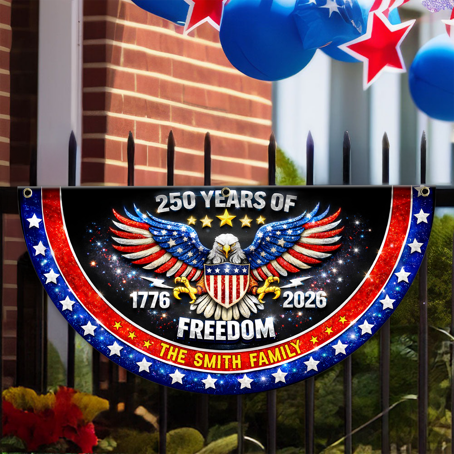 Freedom Family Name 250th Birthday - America Freedom With Eagle - Non-Pleated Fan Flag