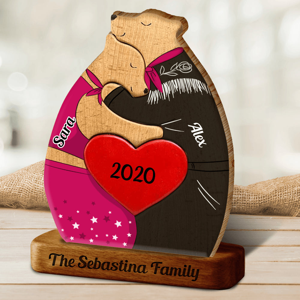 Personalized Bear Couple Puzzle - Anniversary Gift Wooden Pet
