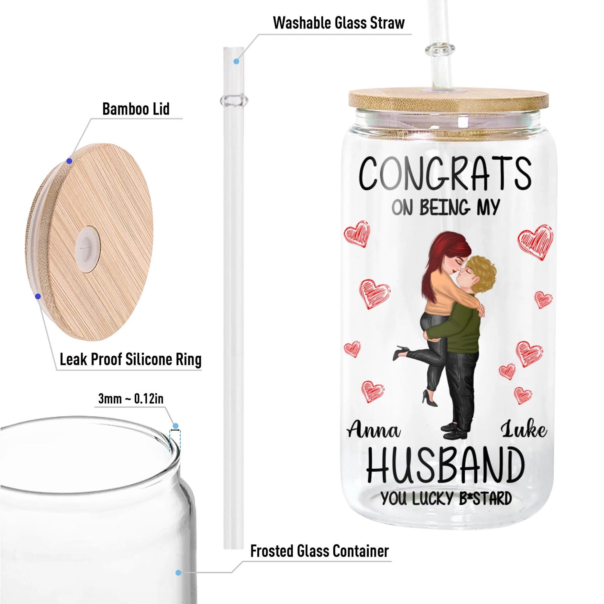 Congrats On Being My Husband Glass Bottle - Personalized Gift