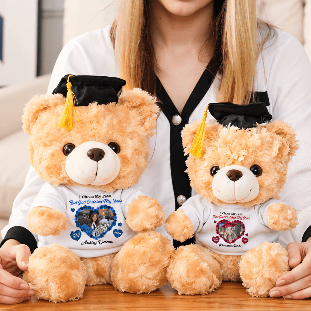 I Chose My Path But God Ordered My Steps Bear With Cap - Teddy Bear With Personalized Shirt