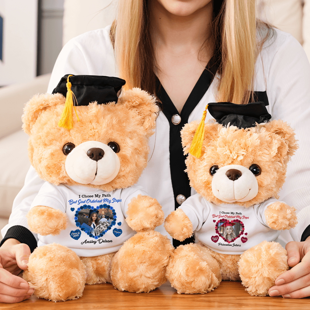 I Chose My Path But God Ordered My Steps Bear With Cap - Teddy Bear With Personalized Shirt