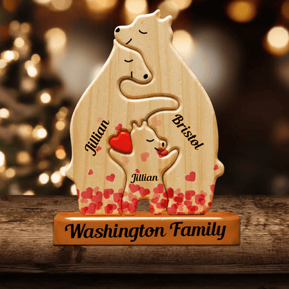 Heart Personalized Wooden Bears Family - Custom Name Puzzle