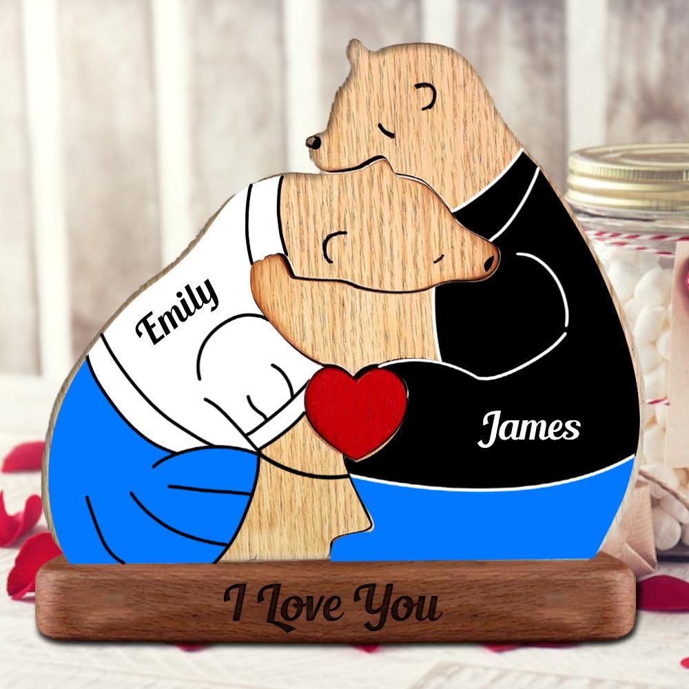 Anniversary Cozy Bear Couple - Wooden Bears Family Pet Carvings