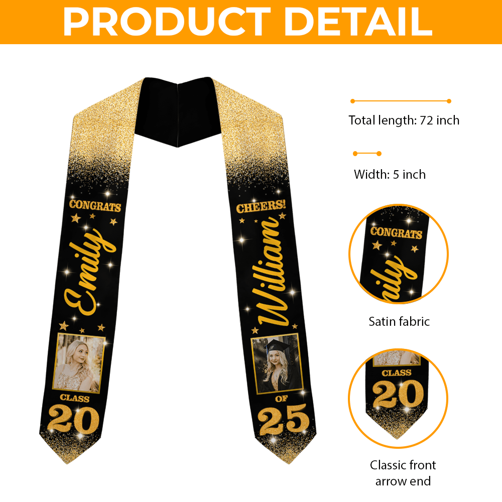 Glitter Grad Photo Stoles - 2025 Graduation Sash With Photo Gift