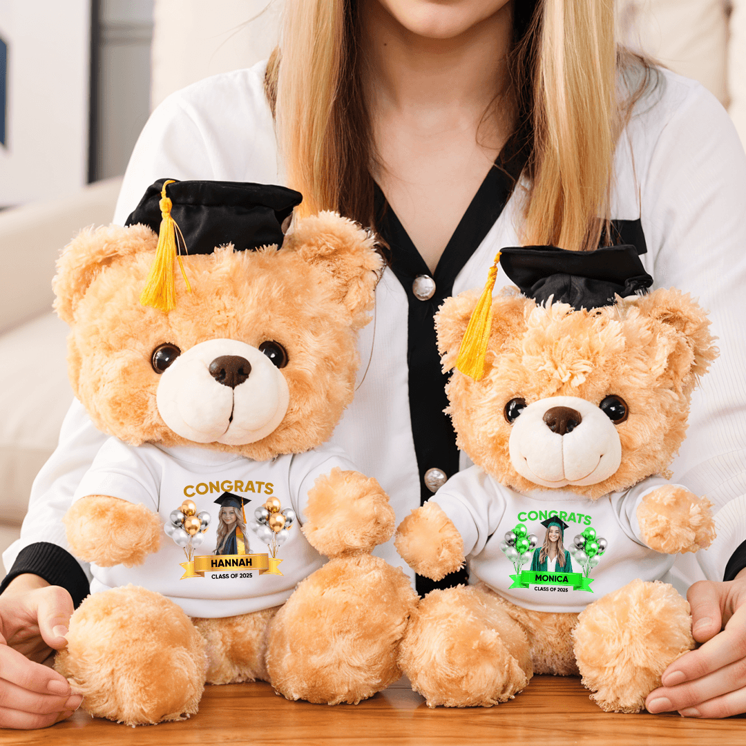 Grad Bear With Personalized Shirt - 2025 Congrats Graduate Bear