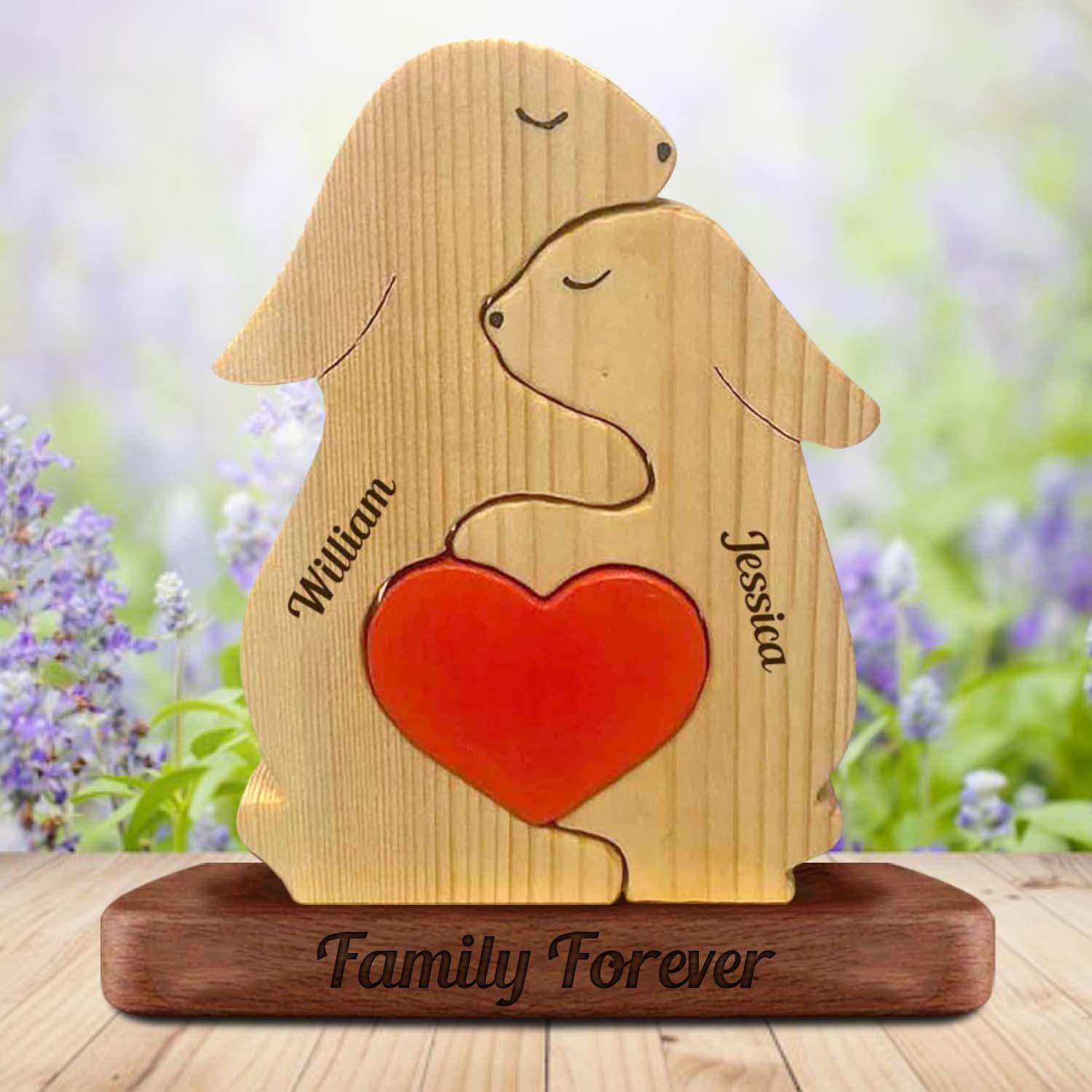 Personalized Rabbits With Hearts Wooden Family Puzzle Gift