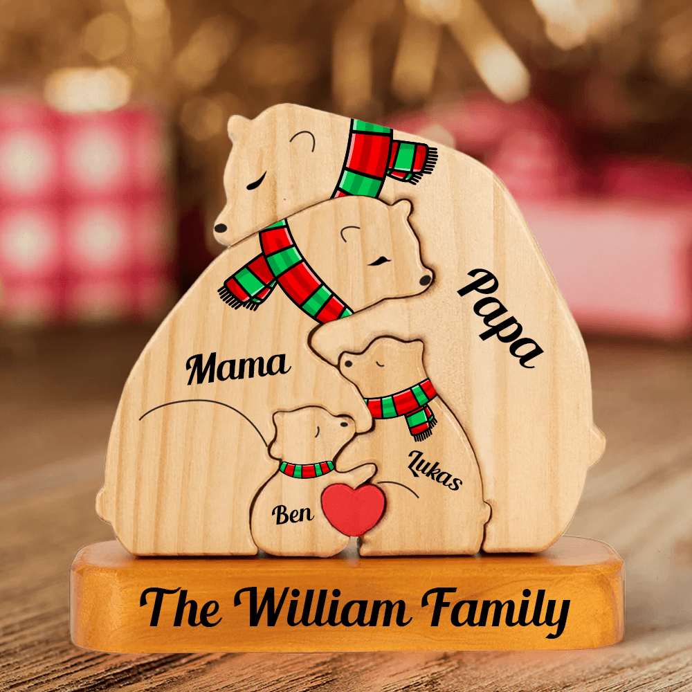 Cozy Bear Family Hugging Season - Wooden Pet Carvings Puzzle