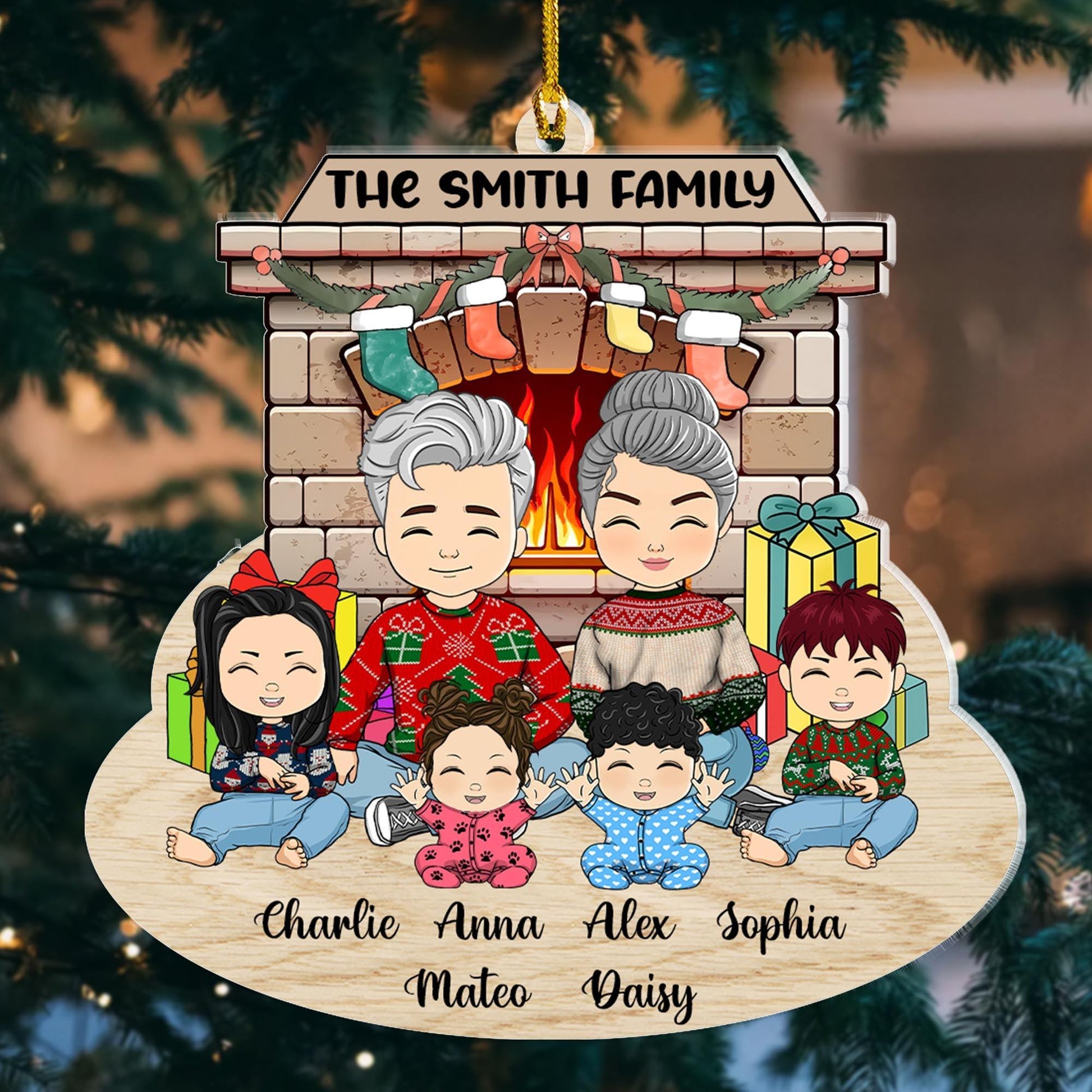 Family This Christmas With Fireplace - Personalized Ornament
