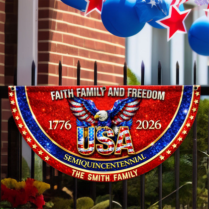 Faith Family Name 250th Birthday - America Freedom With Eagle - Non-Pleated Fan Flag