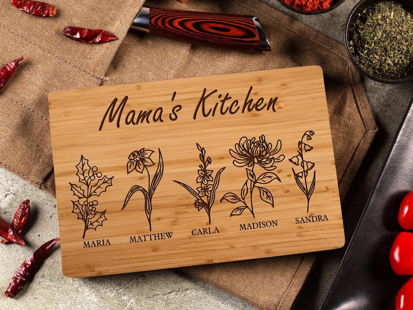 Personalized Mom Gifts - Cutting Board, Birth Flower Design