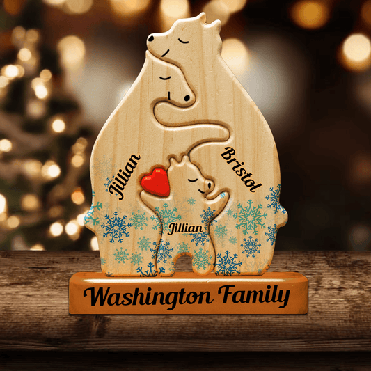 Snow Pattern Wooden Bear Puzzle - Christmas Family Keepsake