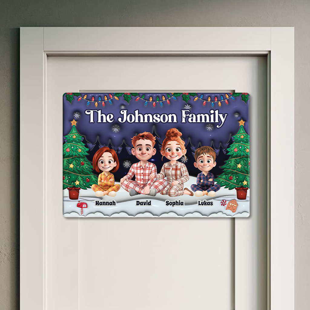 3D Effect Family Christmas - Personalized Custom Metal Sign
