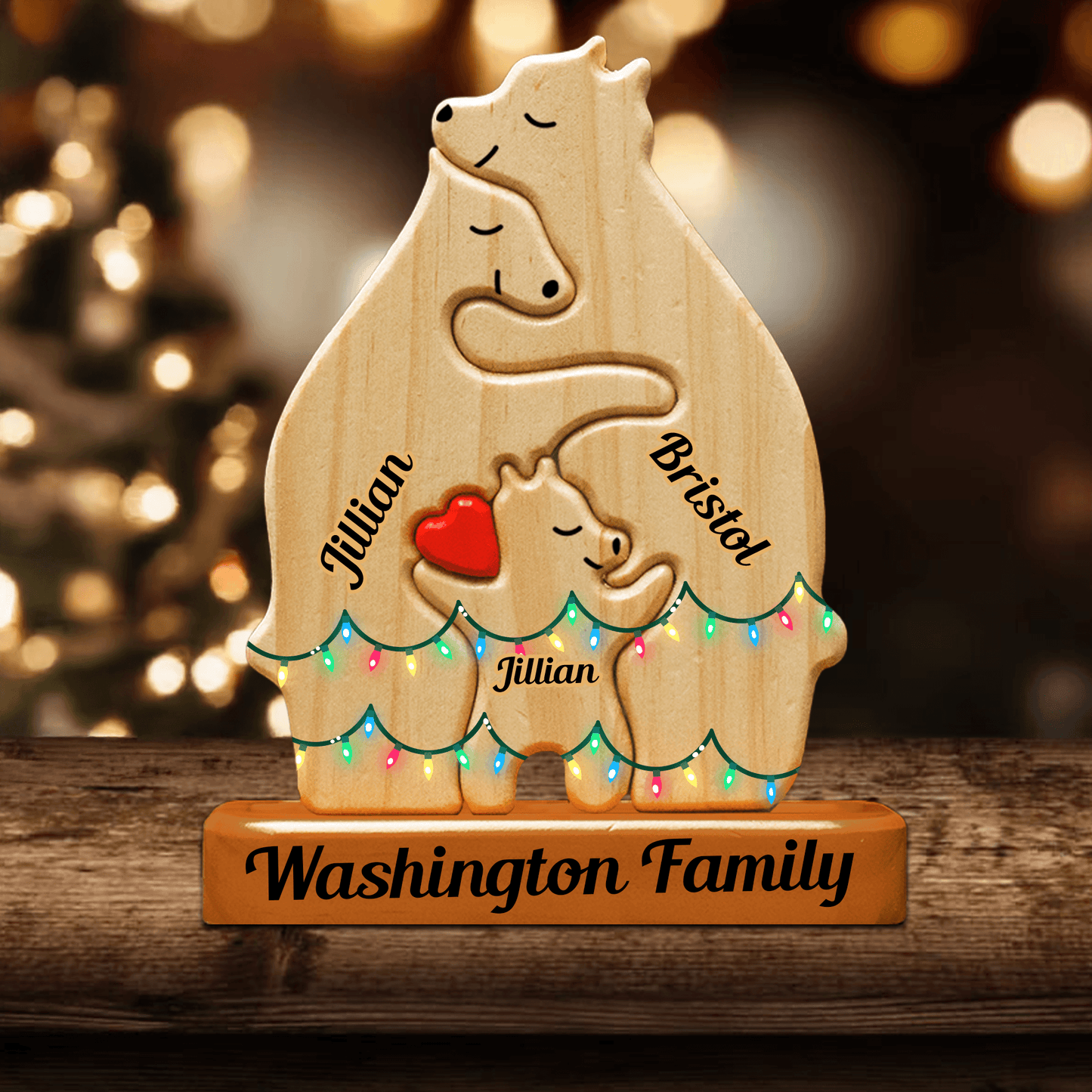 Christmas Bear Family Puzzle - Wooden Bear With Light - Gifts Family