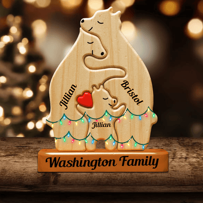 Christmas Bear Family Puzzle - Wooden Bear With Light - Gifts Family