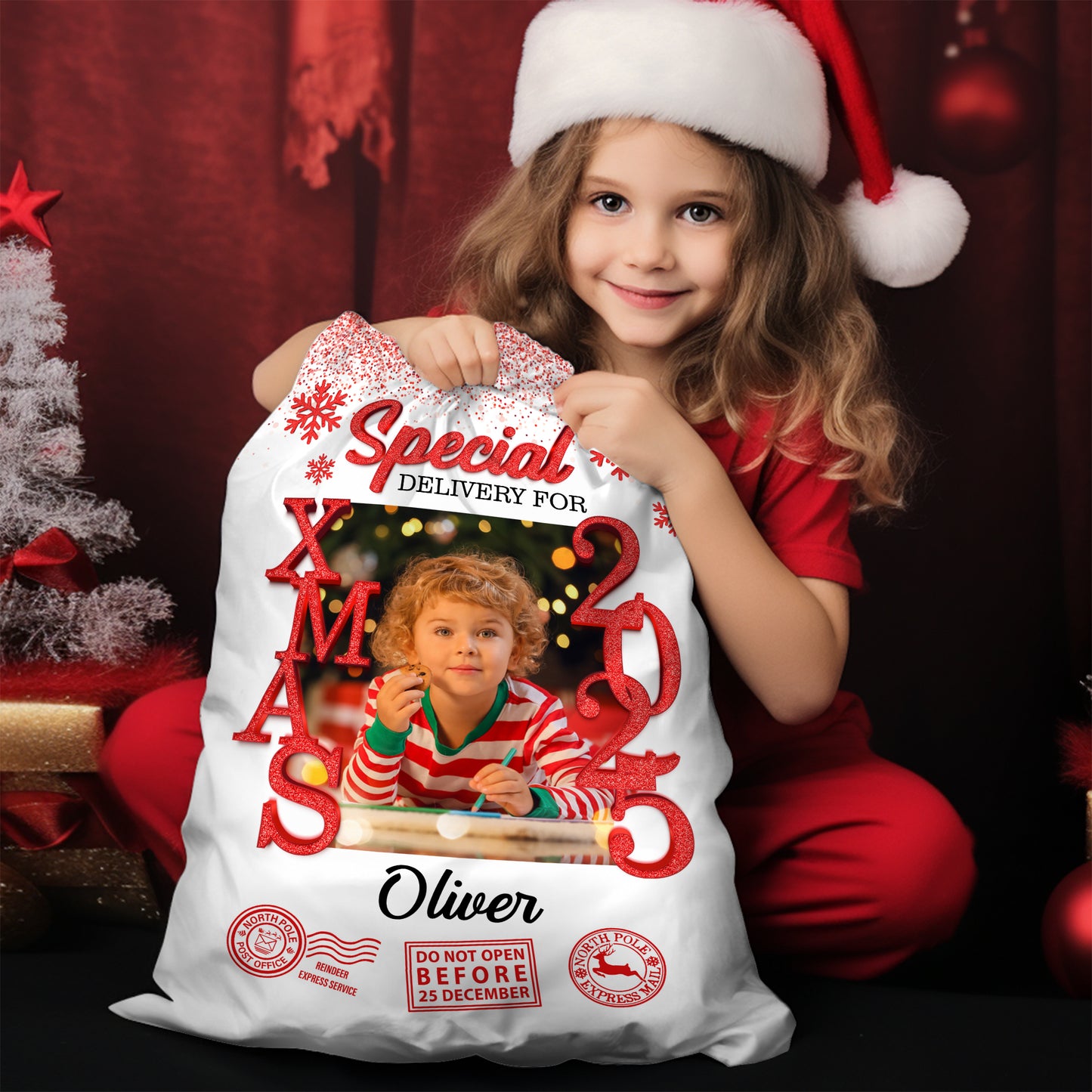 Personalized Glitter Santa Sack - Special Delivery Gift Bag
