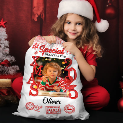 Personalized Glitter Santa Sack - Special Delivery Gift Bag
