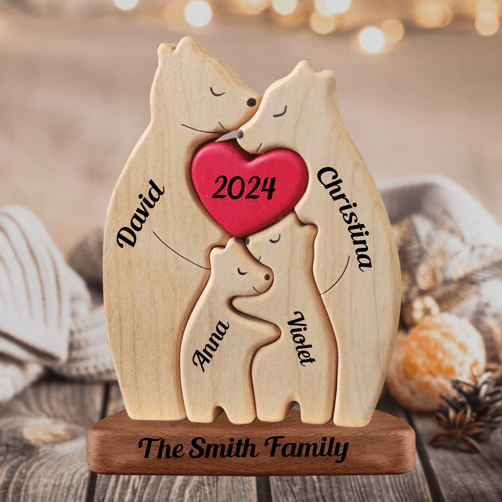 Family Hearts Puzzle - Wooden Bears Family - Wooden Pet Carvings