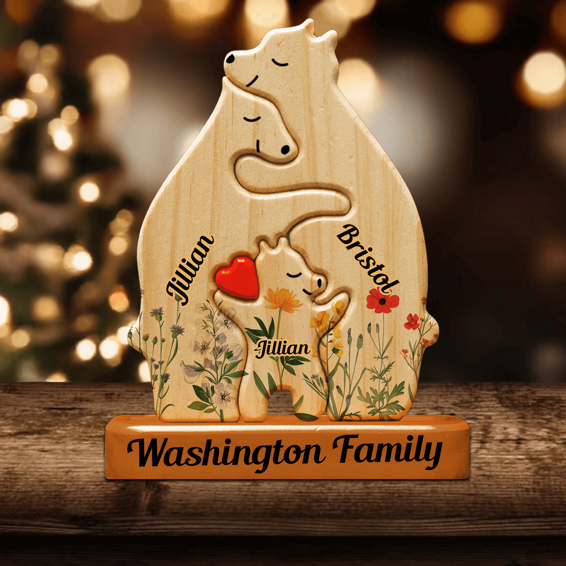Flower Wooden Bear Family Puzzle - Mother's Day Gift Idea