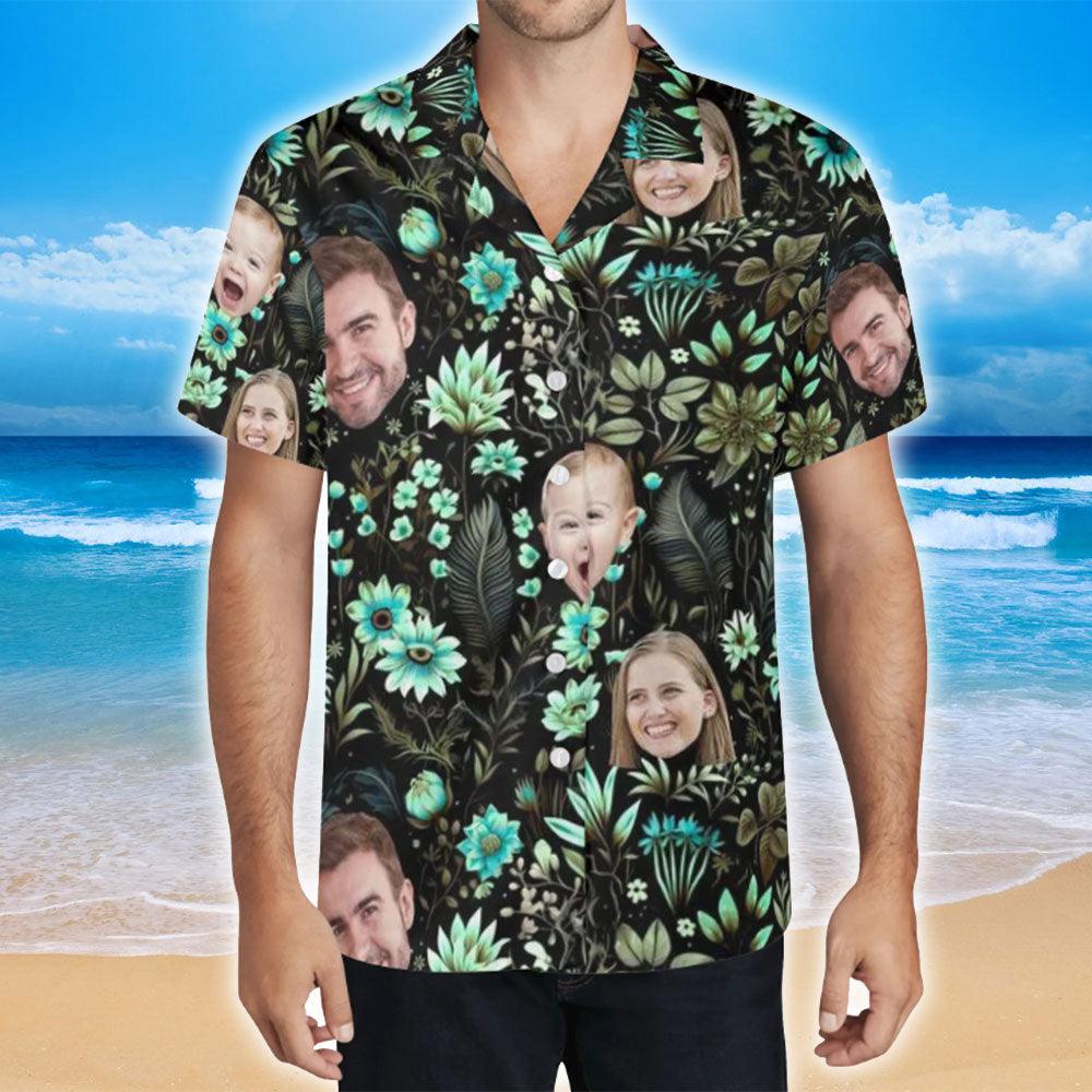Personalisiertes Zuckerstoff-Familien-Foto, benutzerdefinierter Name - personalisiertes Hawaiihemd 