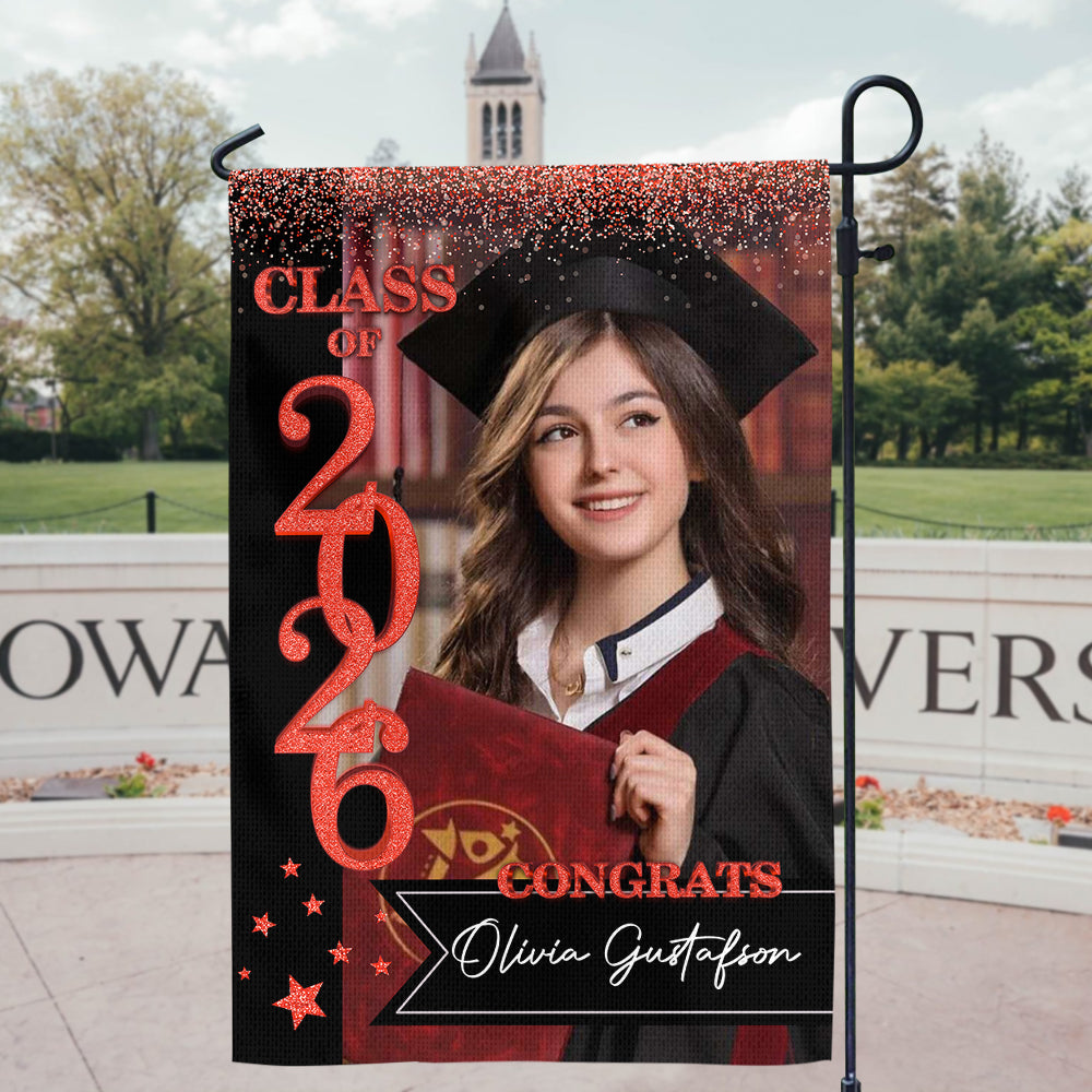 Individuelle Glitzer-Gartenflagge für den Abschluss der Klasse 2024, perfektes Geschenk für Absolventen – Abschlussdekoration 