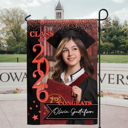 Individuelle Glitzer-Gartenflagge für den Abschluss der Klasse 2024, perfektes Geschenk für Absolventen – Abschlussdekoration 