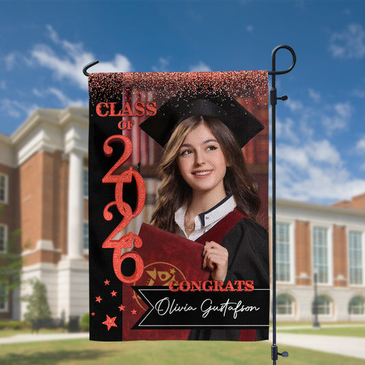 Custom Class Of 2026 Glitter Graduation Garden Flag, Perfect Gift for Graduates - Graduation Decoration