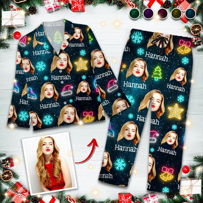 Custom Face Funny Light Up Christmas Pajamas - Personalized Set