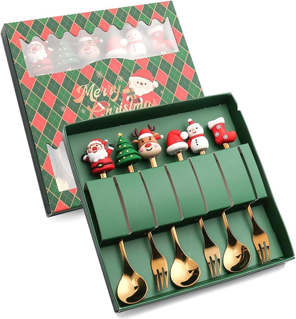 Christmas Cutlery Set, 6 PCS - Stainless Steel Spoon & Fork