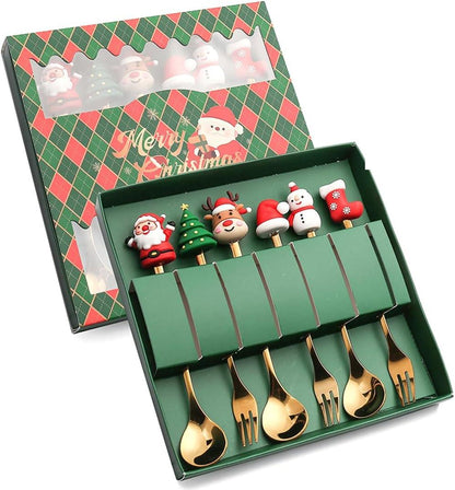 Christmas Cutlery Set, 6 PCS - Stainless Steel Spoon & Fork