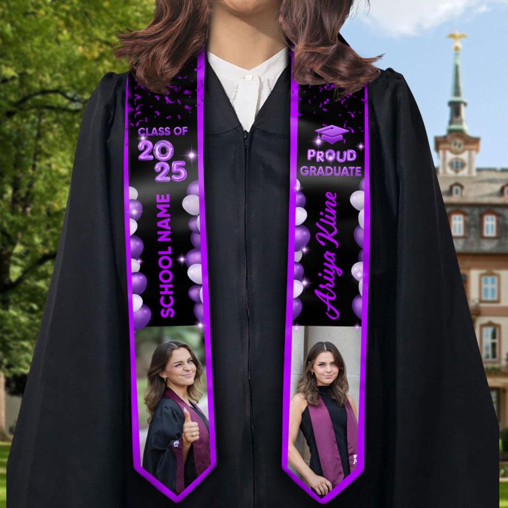Bubble Color Class of 2025 Custom Graduation Stole with Photo