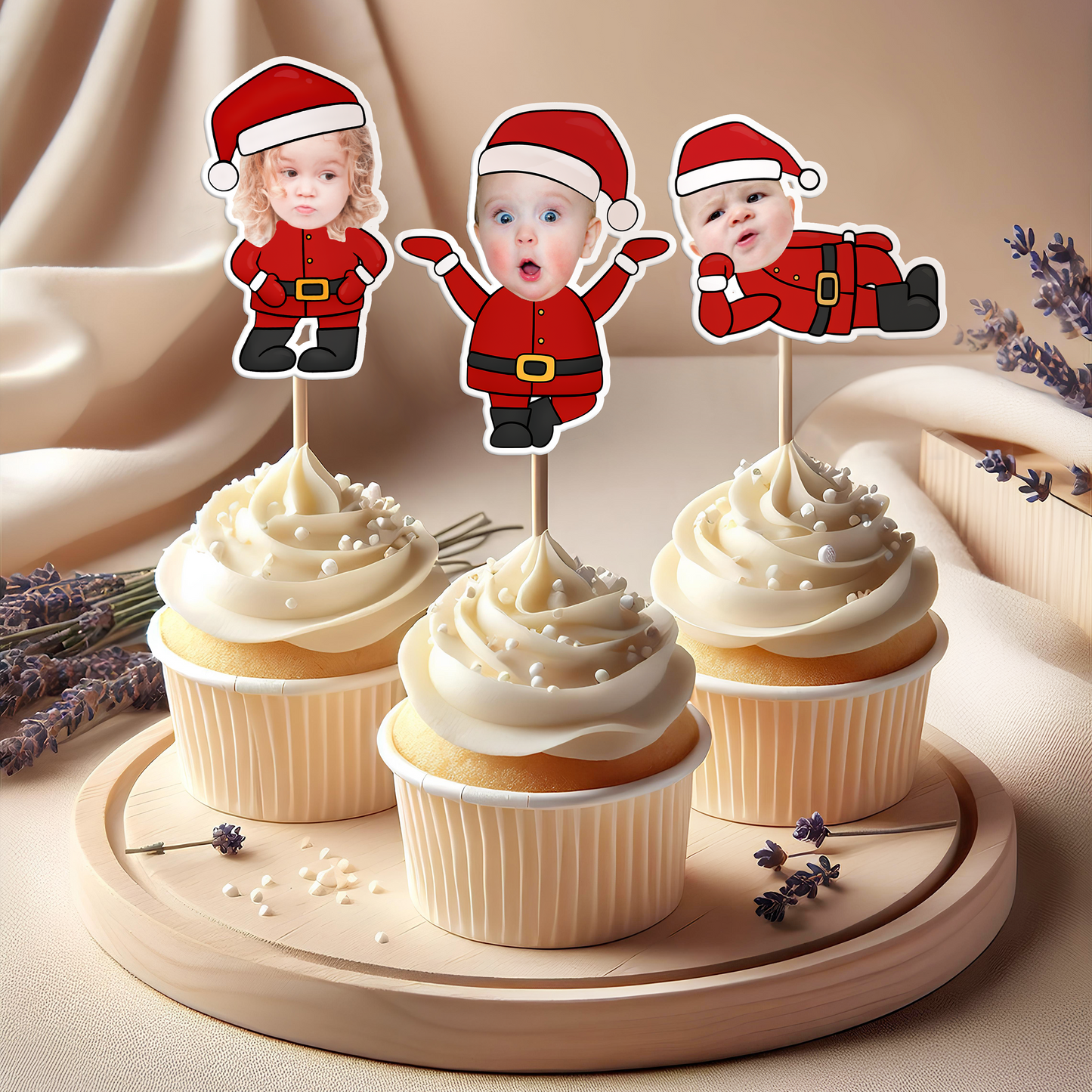 Custom Face With Christmas Hat - Party Decorations Cake Topper
