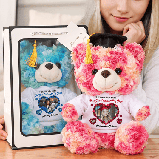 I Chose My Path But God Ordered My Steps Bear With Cap - Teddy Bear With Personalized Shirt