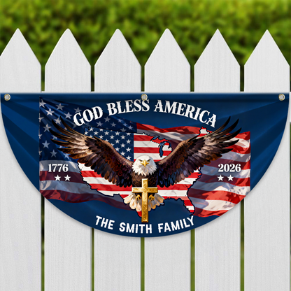 God Bless America Family Name 250th Birthday - America Freedom With Eagle - Non-Pleated Fan Flag